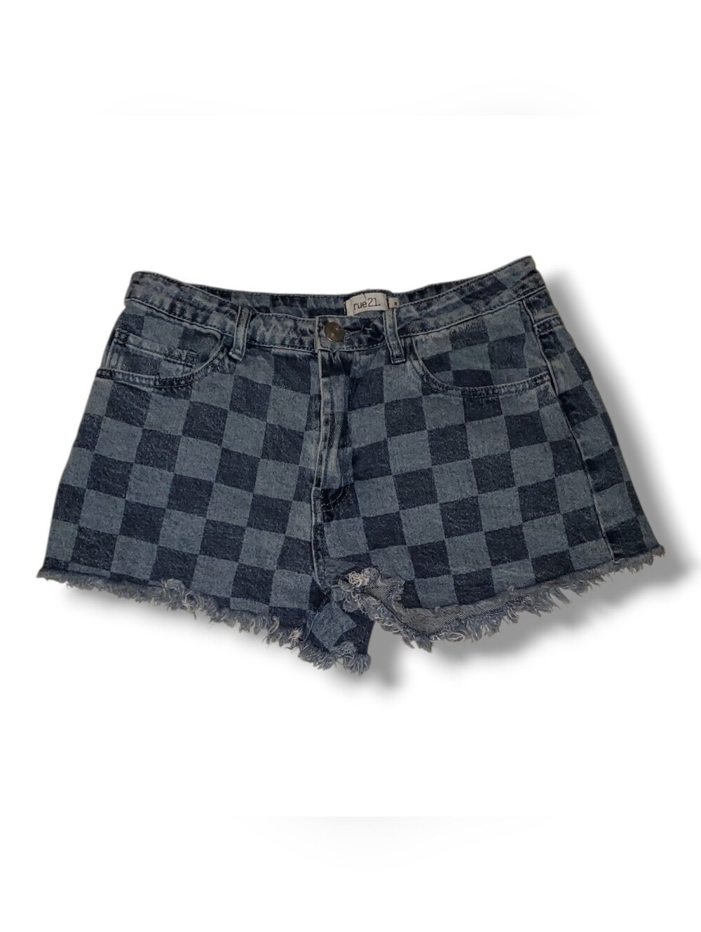 Rue21 Checkerboard Denim Shorts - Black and Gray